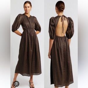 NWT Dissh Dark Brown Backless Linen Midi Dress sz 4